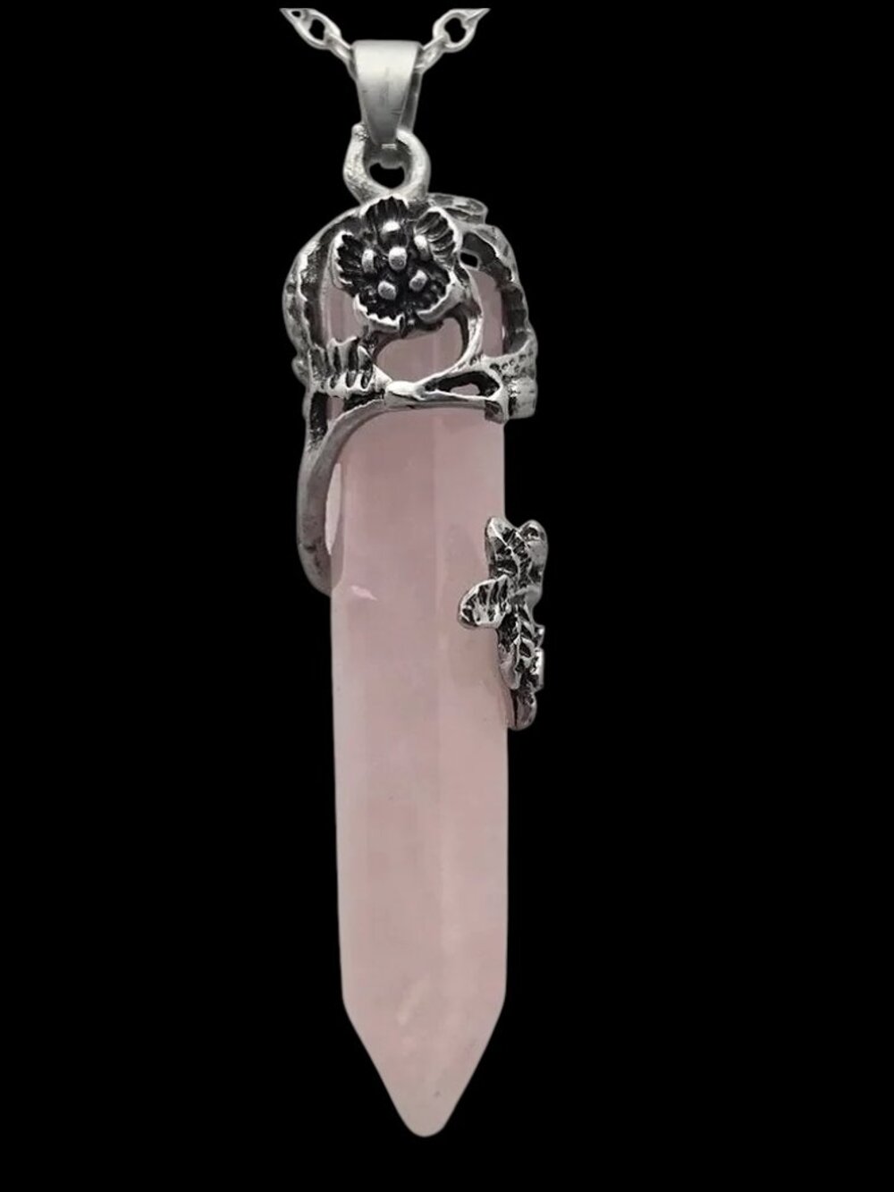 Chain Necklace Silver Tone & Rose Quartz Point Crystal 20 inches Tested - Picture 6 of 9
